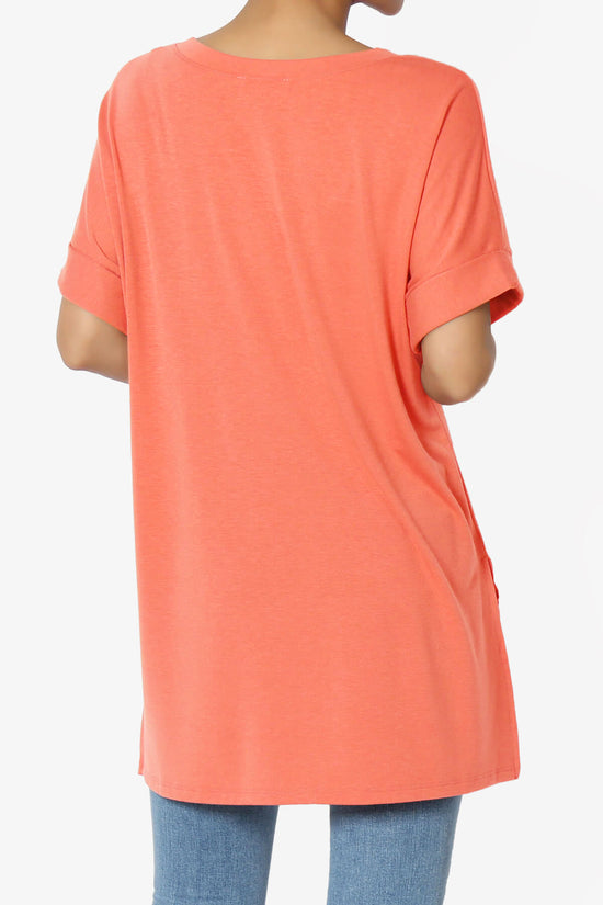 Load image into Gallery viewer, Onella V-Neck Rolled Short Sleeve Top CORAL_2

