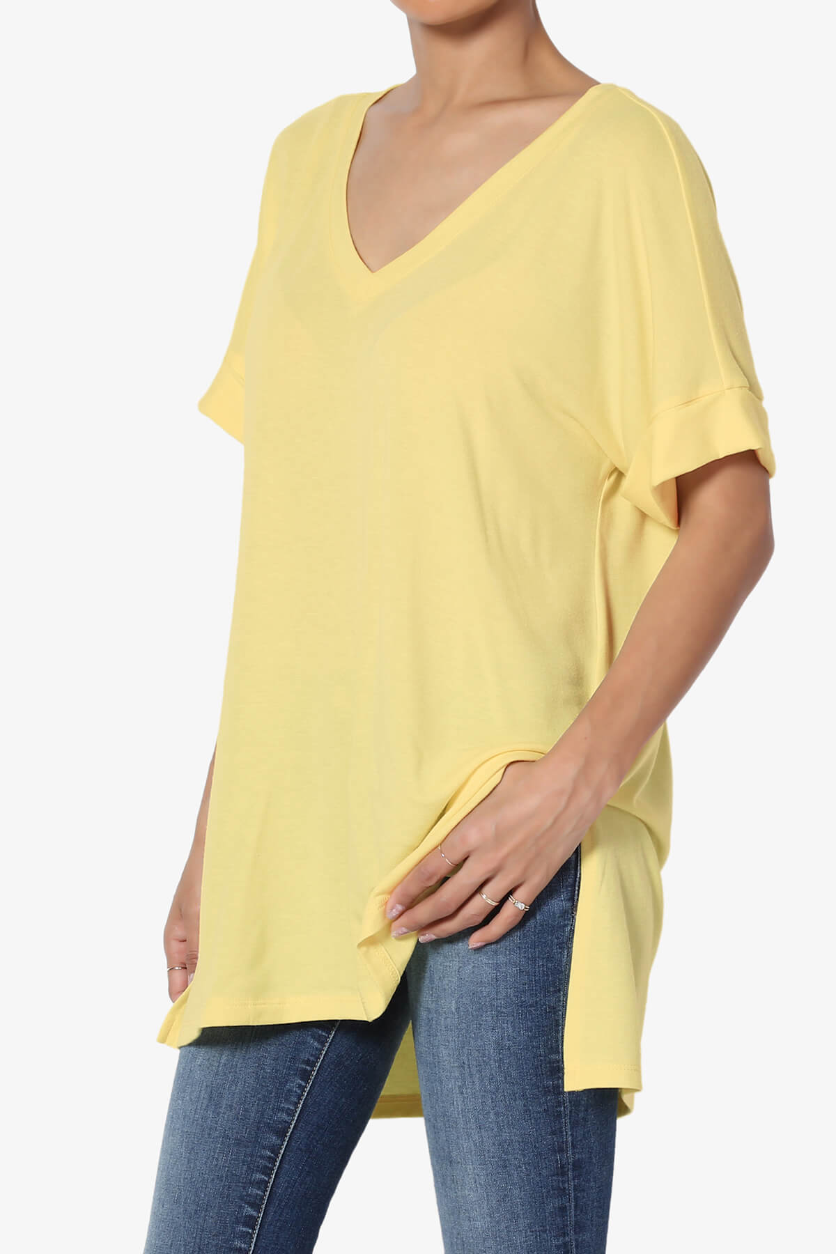 Onella V-Neck Rolled Short Sleeve Top DUSTY BANANA_3