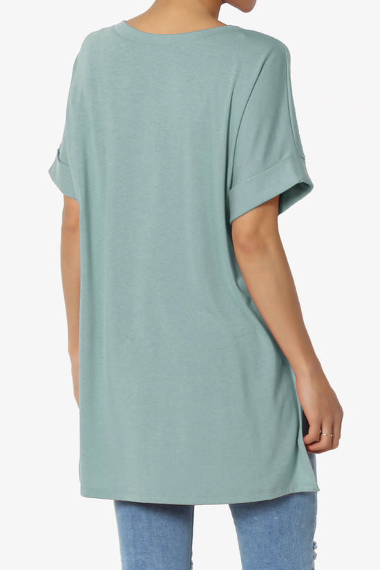 Onella V-Neck Rolled Short Sleeve Top DUSTY BLUE_4