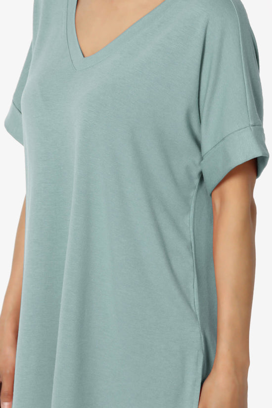 Onella V-Neck Rolled Short Sleeve Top DUSTY BLUE_5