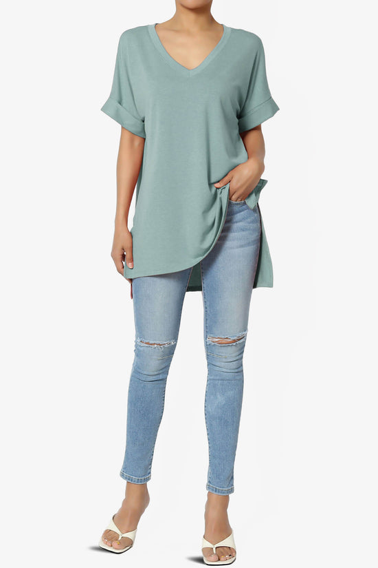 Onella V-Neck Rolled Short Sleeve Top DUSTY BLUE_6