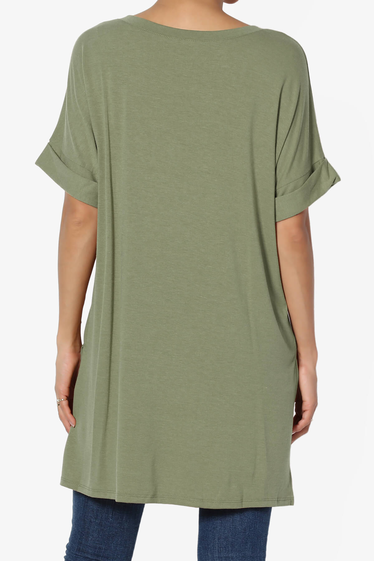 Onella V-Neck Rolled Short Sleeve Top DUSTY OLIVE_2