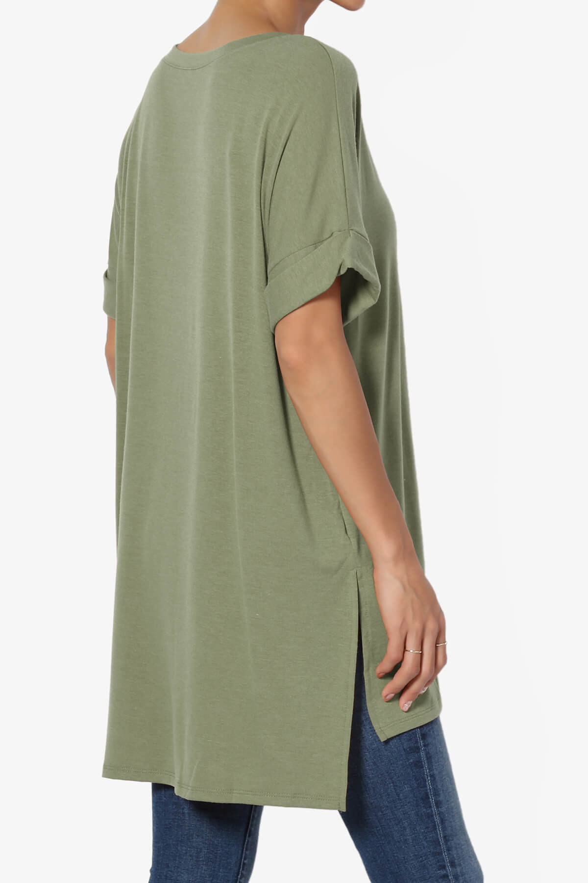 Load image into Gallery viewer, Onella V-Neck Rolled Short Sleeve Top DUSTY OLIVE_4
