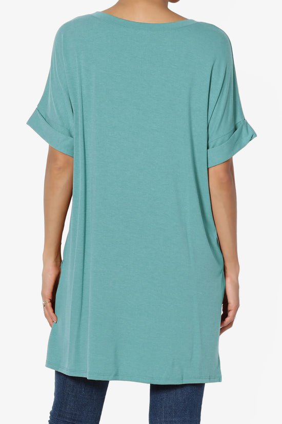 Onella V-Neck Rolled Short Sleeve Top DUSTY TEAL_2