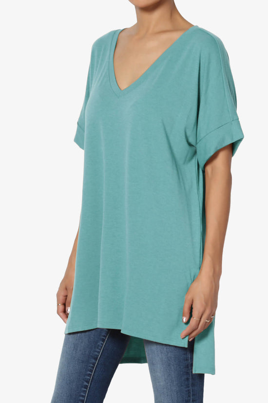 Onella V-Neck Rolled Short Sleeve Top DUSTY TEAL_3