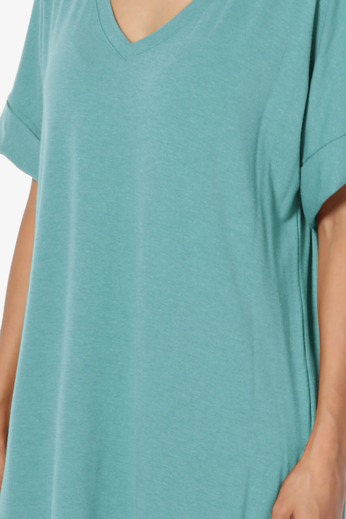 Onella V-Neck Rolled Short Sleeve Top DUSTY TEAL_5