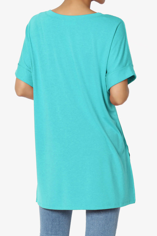 Onella V-Neck Rolled Short Sleeve Top ICE BLUE_2