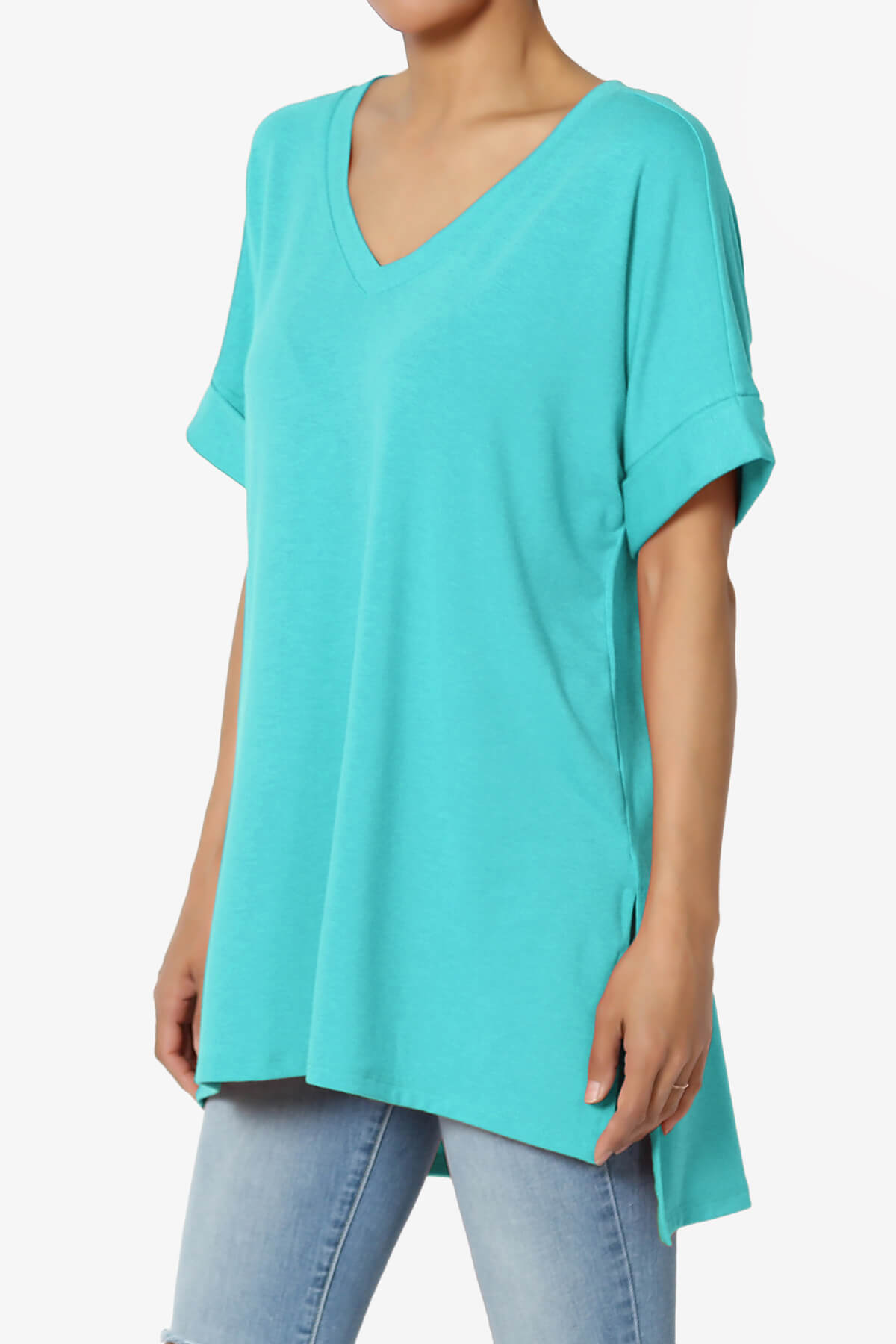 Onella V-Neck Rolled Short Sleeve Top ICE BLUE_3