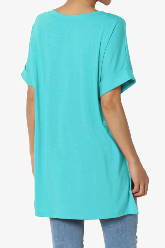 Onella V-Neck Rolled Short Sleeve Top ICE BLUE_4