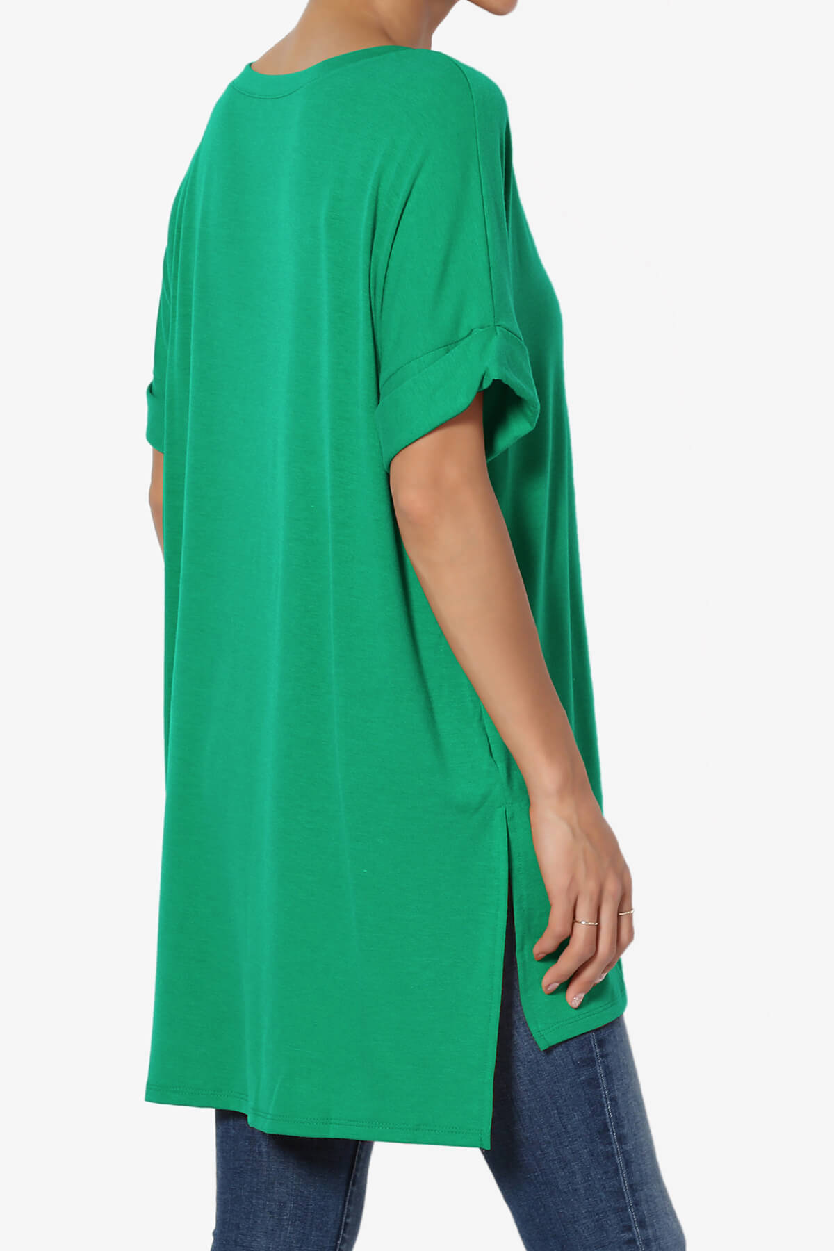 Onella V-Neck Rolled Short Sleeve Top KELLY GREEN_4