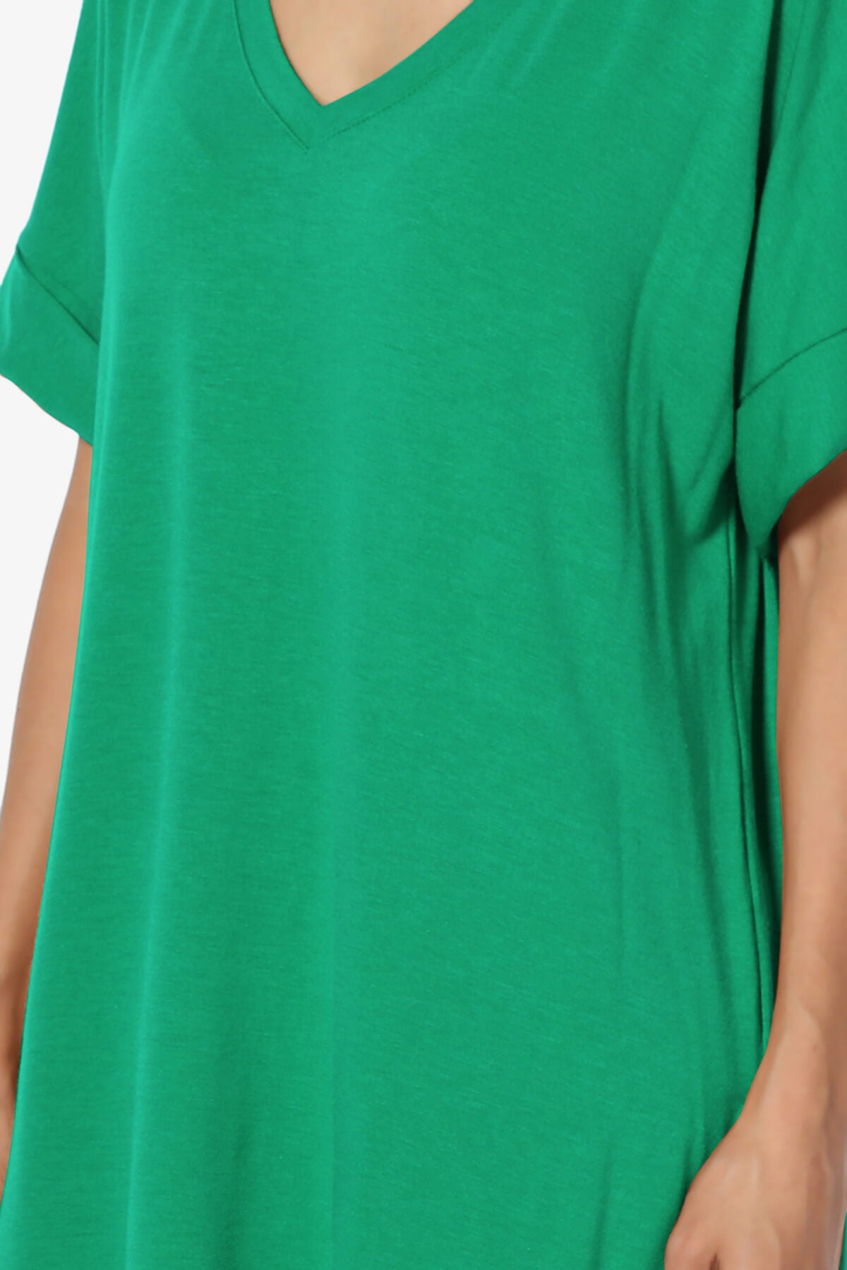 Onella V-Neck Rolled Short Sleeve Top KELLY GREEN_5