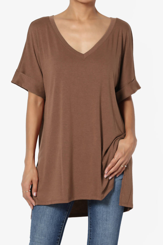 Load image into Gallery viewer, Onella V-Neck Rolled Short Sleeve Top LIGHT BROWN_1
