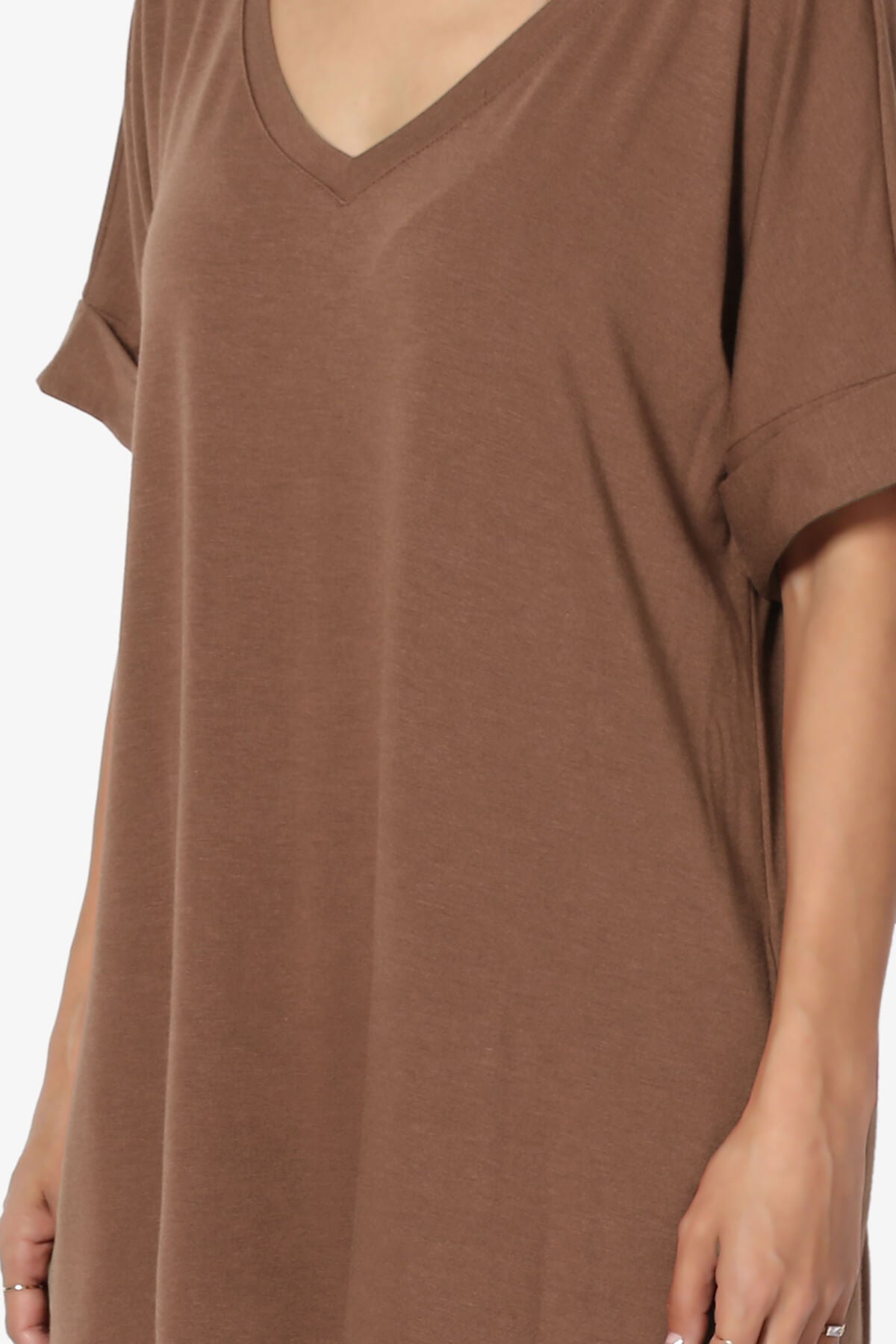 Load image into Gallery viewer, Onella V-Neck Rolled Short Sleeve Top LIGHT BROWN_5
