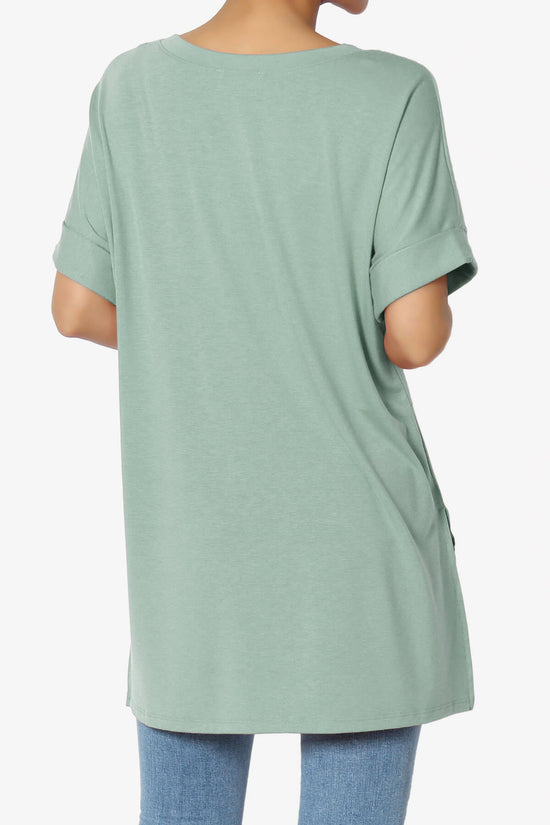 Load image into Gallery viewer, Onella V-Neck Rolled Short Sleeve Top LIGHT GREEN_2
