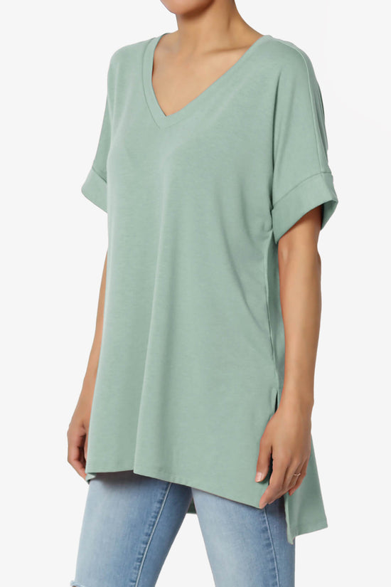 Load image into Gallery viewer, Onella V-Neck Rolled Short Sleeve Top LIGHT GREEN_3

