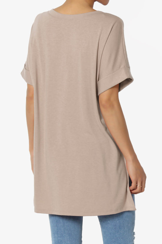 Load image into Gallery viewer, Onella V-Neck Rolled Short Sleeve Top LIGHT MOCHA_4
