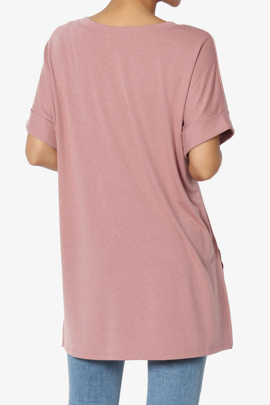 Load image into Gallery viewer, Onella V-Neck Rolled Short Sleeve Top LIGHT ROSE_2

