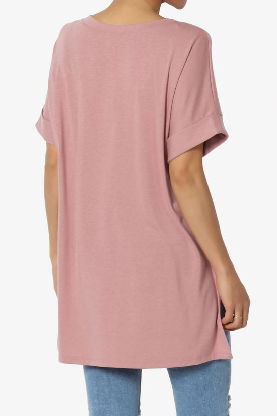 Load image into Gallery viewer, Onella V-Neck Rolled Short Sleeve Top LIGHT ROSE_4
