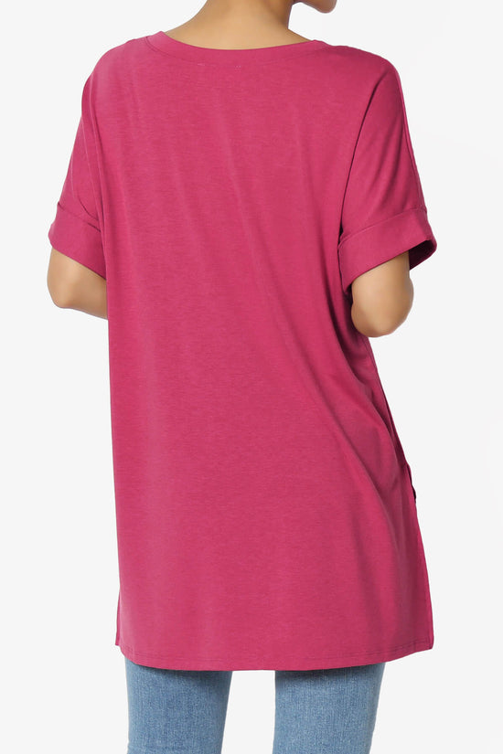 Load image into Gallery viewer, Onella V-Neck Rolled Short Sleeve Top MAGENTA_2
