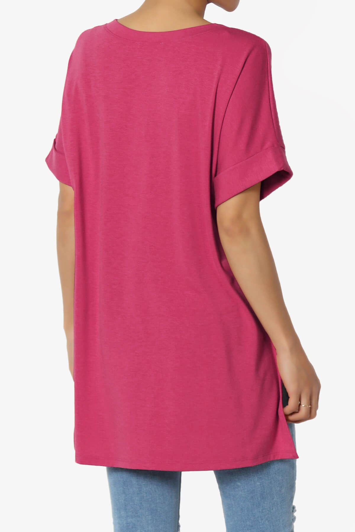 Load image into Gallery viewer, Onella V-Neck Rolled Short Sleeve Top MAGENTA_4
