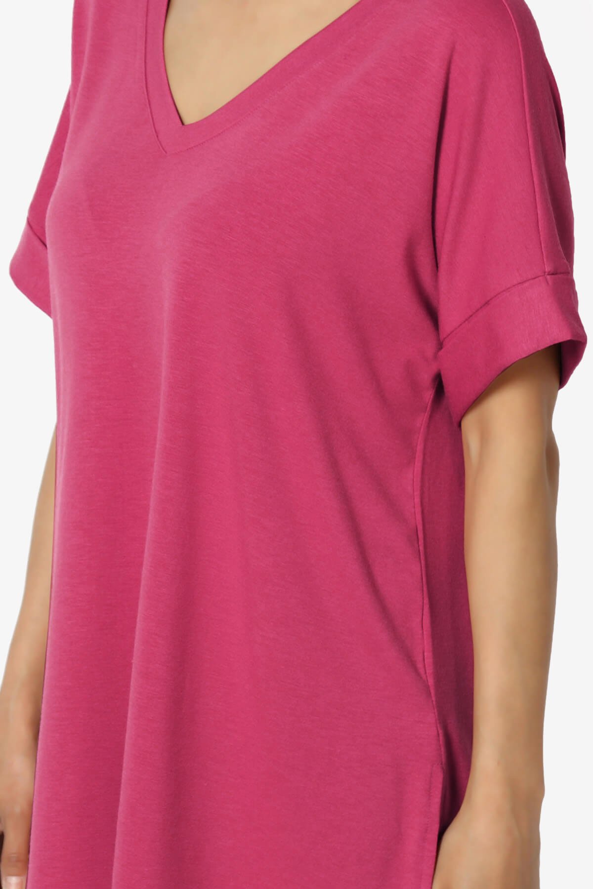 Load image into Gallery viewer, Onella V-Neck Rolled Short Sleeve Top MAGENTA_5
