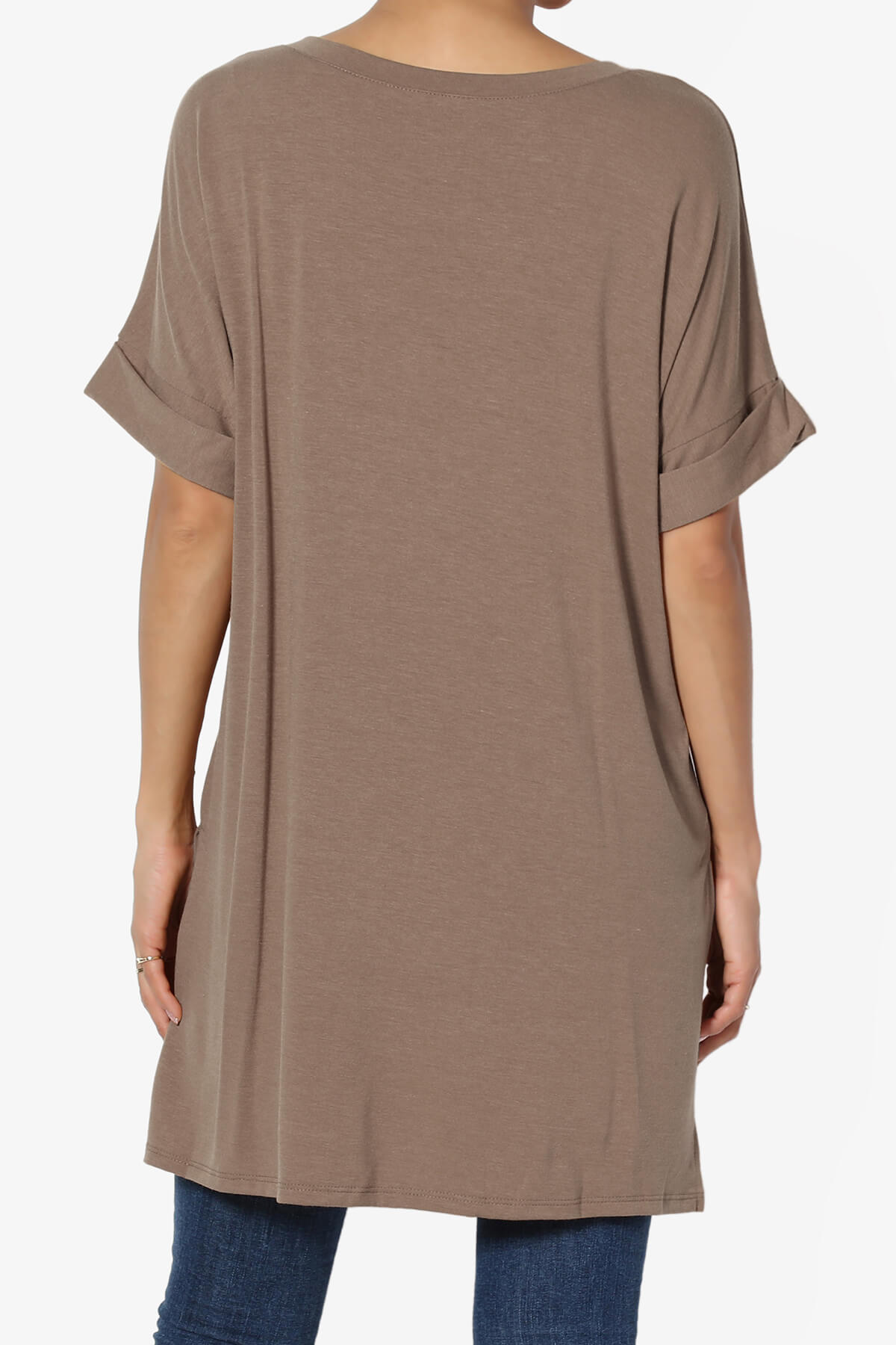 Load image into Gallery viewer, Onella V-Neck Rolled Short Sleeve Top MOCHA_2
