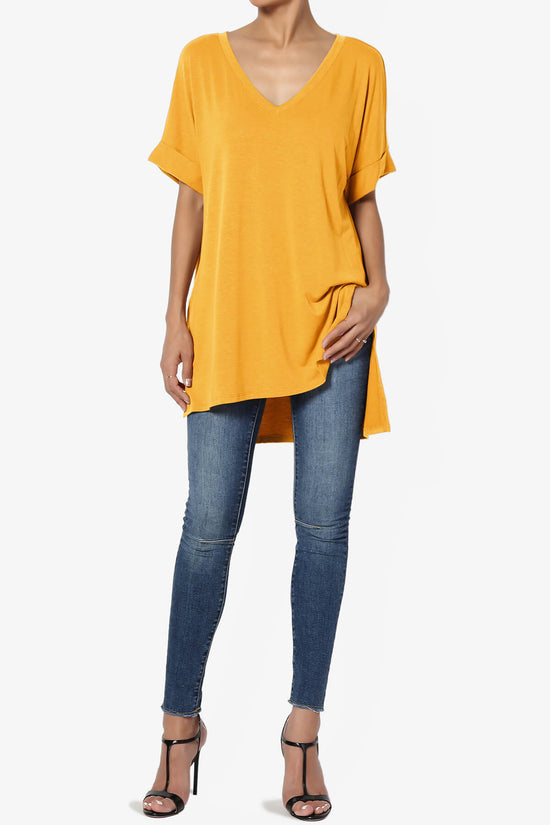 Load image into Gallery viewer, Onella V-Neck Rolled Short Sleeve Top MUSTARD_6

