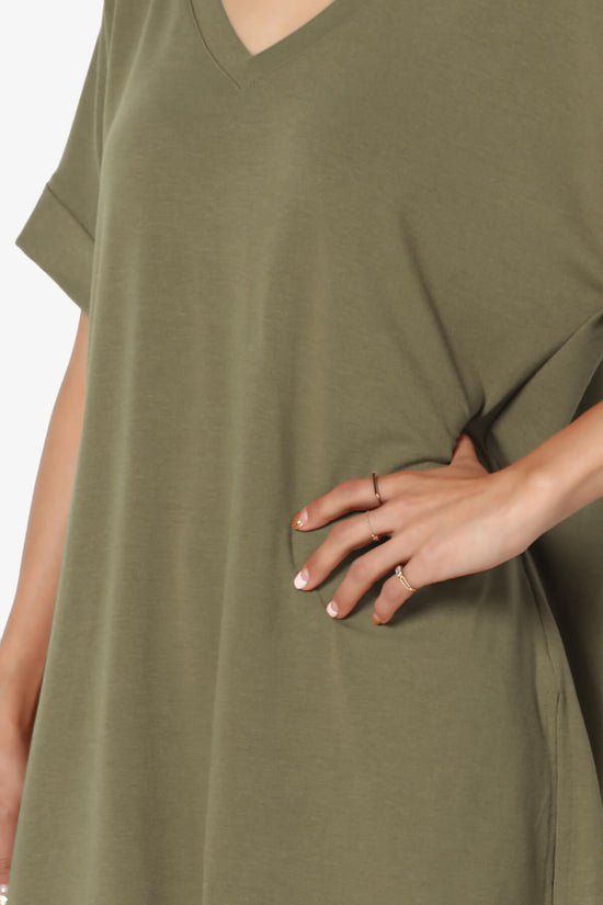 Load image into Gallery viewer, Onella V-Neck Rolled Short Sleeve Top OLIVE KHAKI_5
