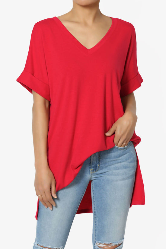 Load image into Gallery viewer, Onella V-Neck Rolled Short Sleeve Top RED_1
