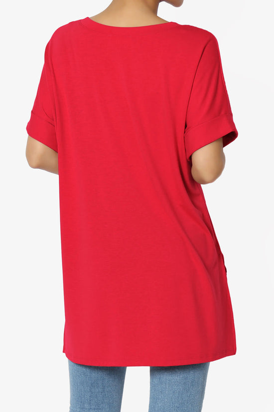 Onella V-Neck Rolled Short Sleeve Top RED_2