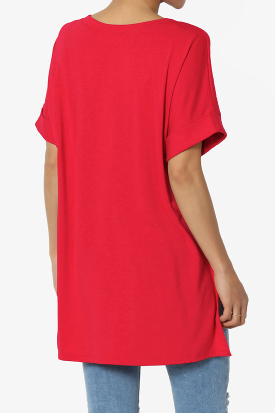 Onella V-Neck Rolled Short Sleeve Top RED_4