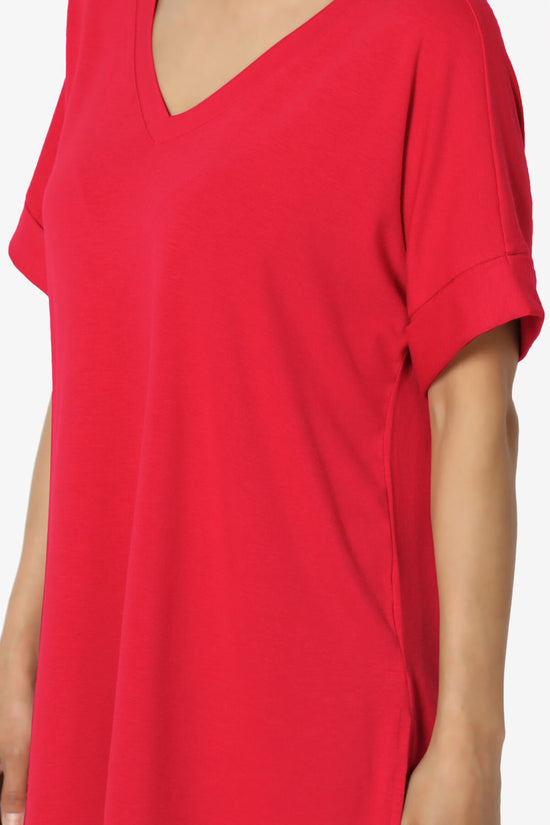 Onella V-Neck Rolled Short Sleeve Top RED_5