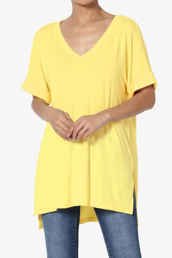 Onella V-Neck Rolled Short Sleeve Top YELLOW_1