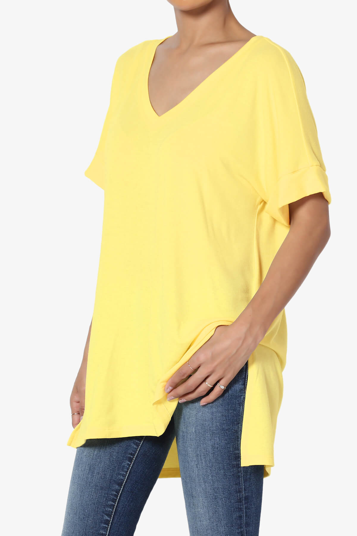Onella V-Neck Rolled Short Sleeve Top YELLOW_3