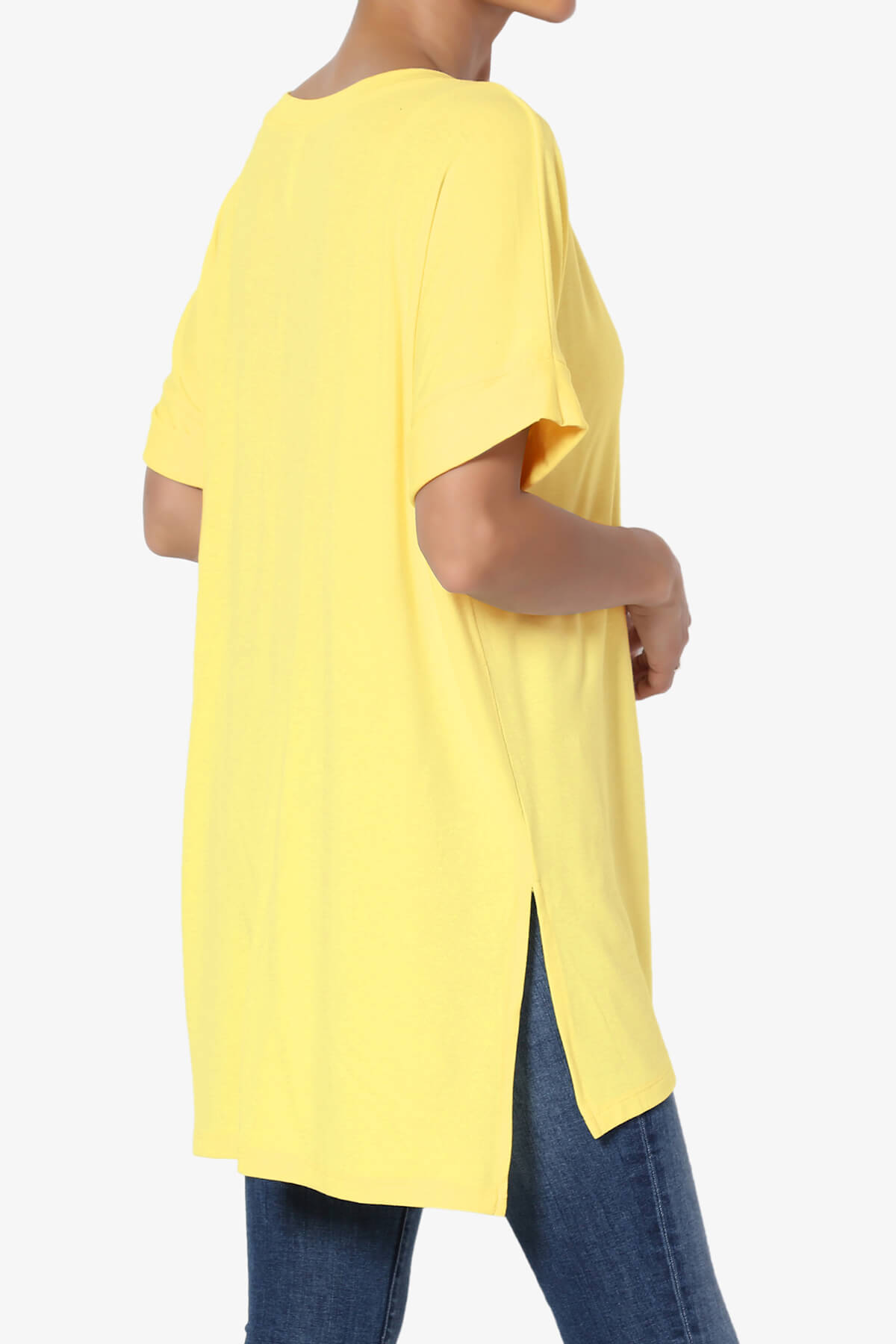 Onella V-Neck Rolled Short Sleeve Top YELLOW_4