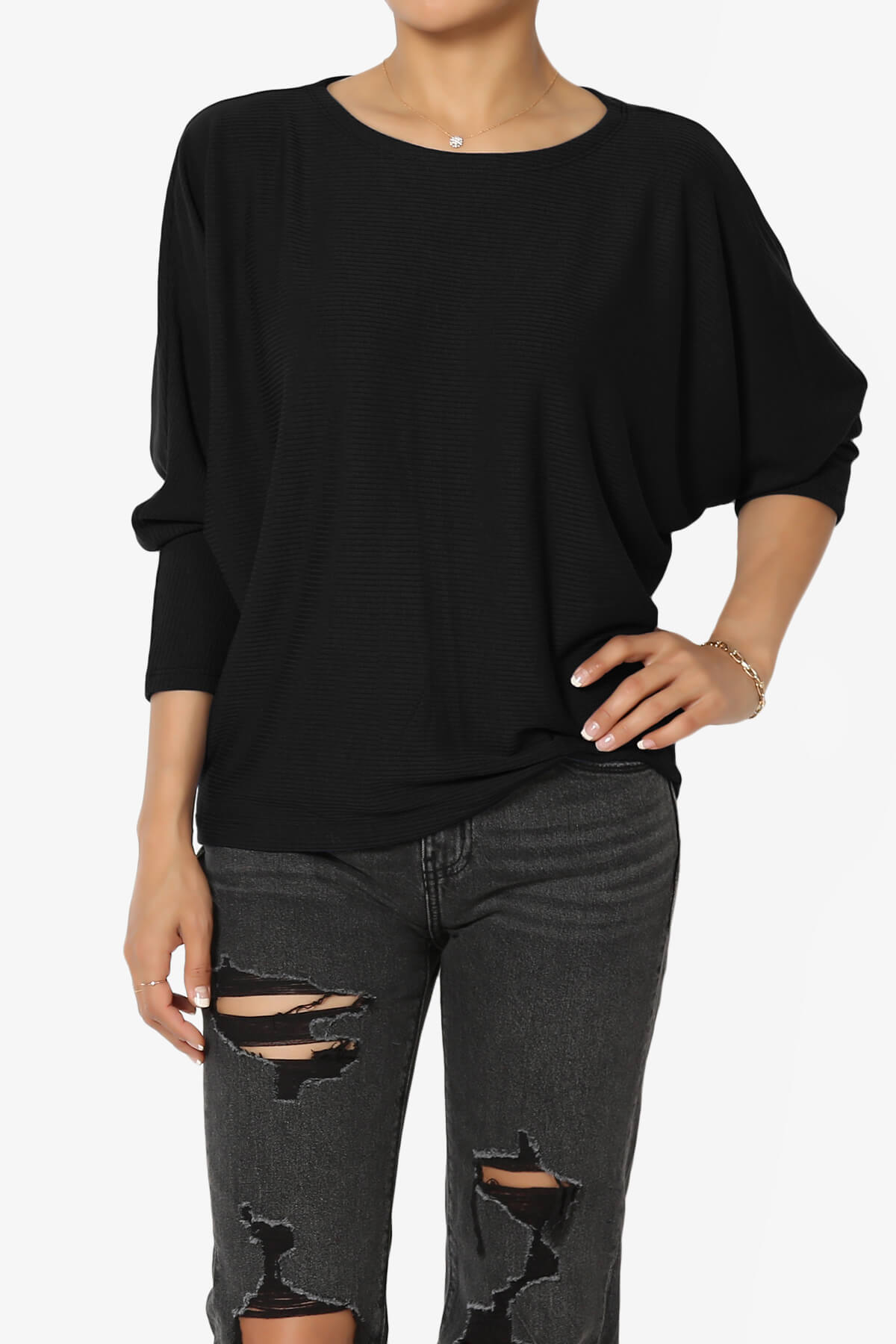 Load image into Gallery viewer, Pepper Dolman Sleeve Ribbed Top BLACK_1
