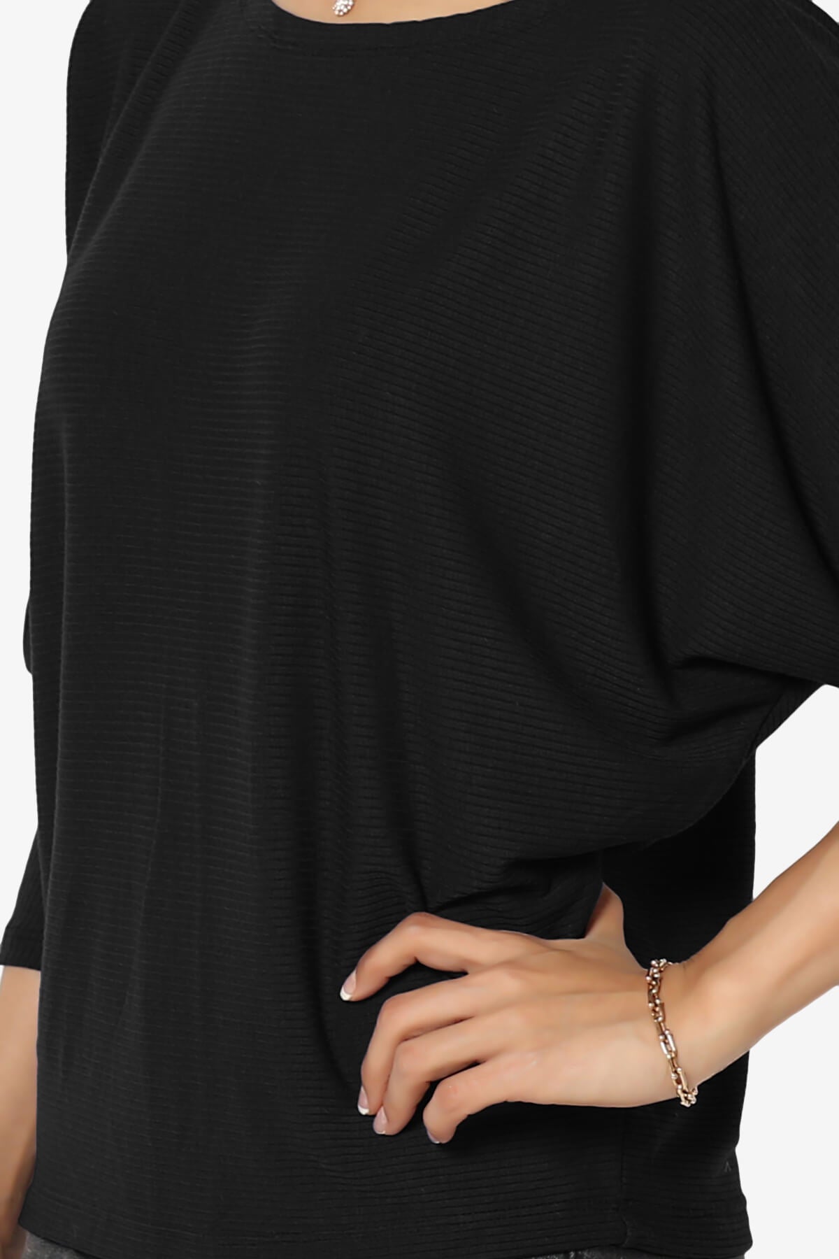 Load image into Gallery viewer, Pepper Dolman Sleeve Ribbed Top BLACK_5

