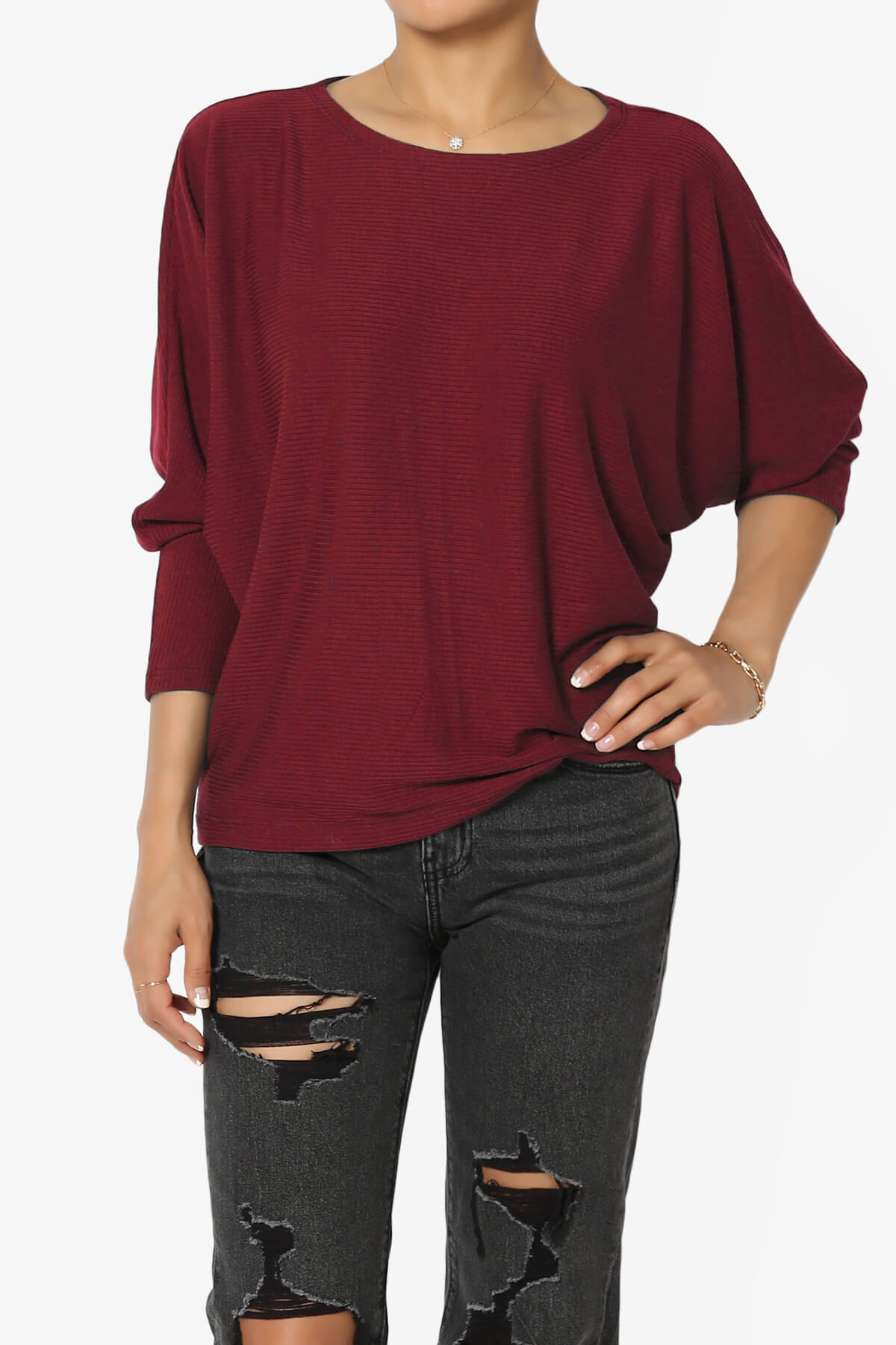 Load image into Gallery viewer, Pepper Dolman Sleeve Ribbed Top BURGUNDY_1
