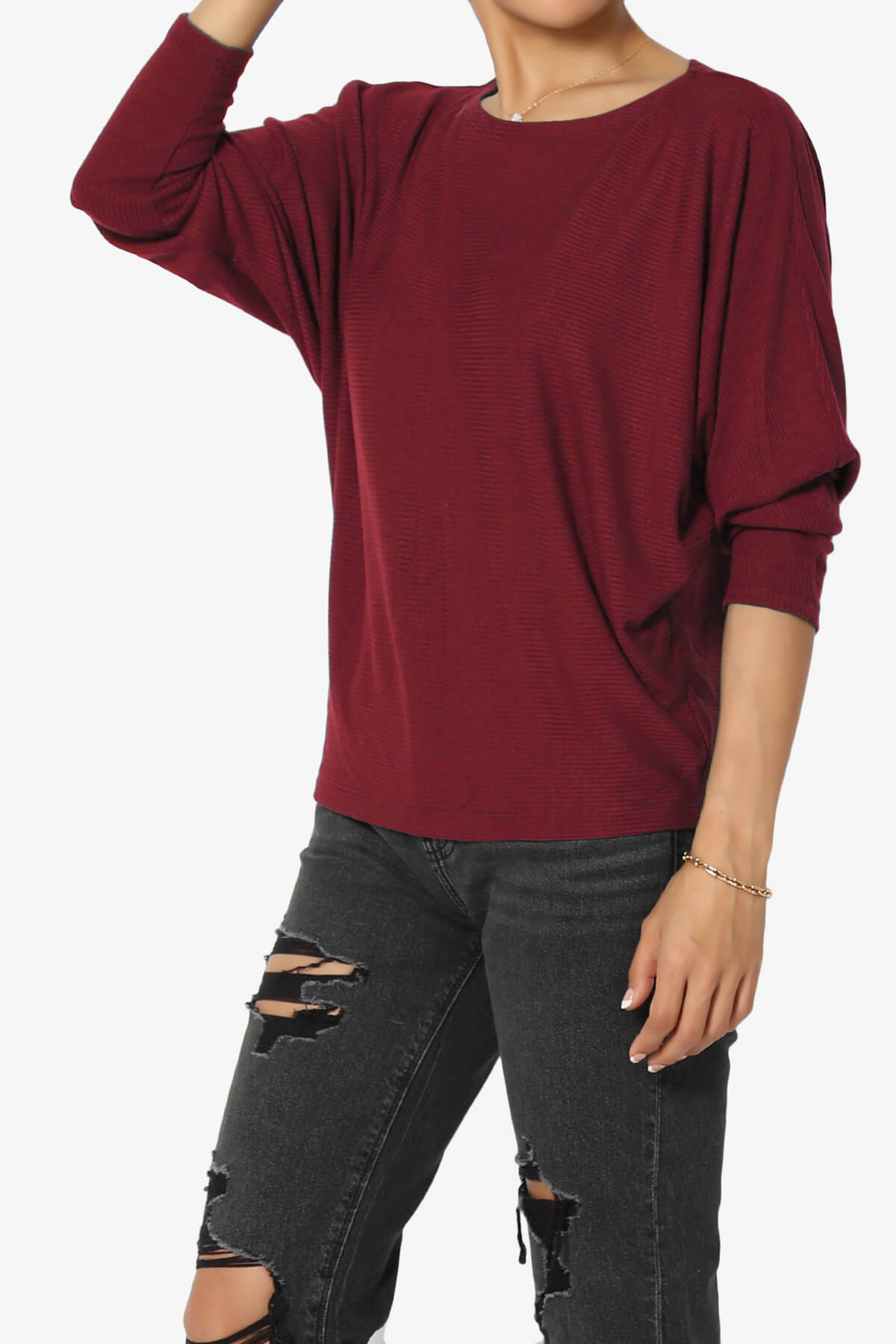 Load image into Gallery viewer, Pepper Dolman Sleeve Ribbed Top BURGUNDY_3
