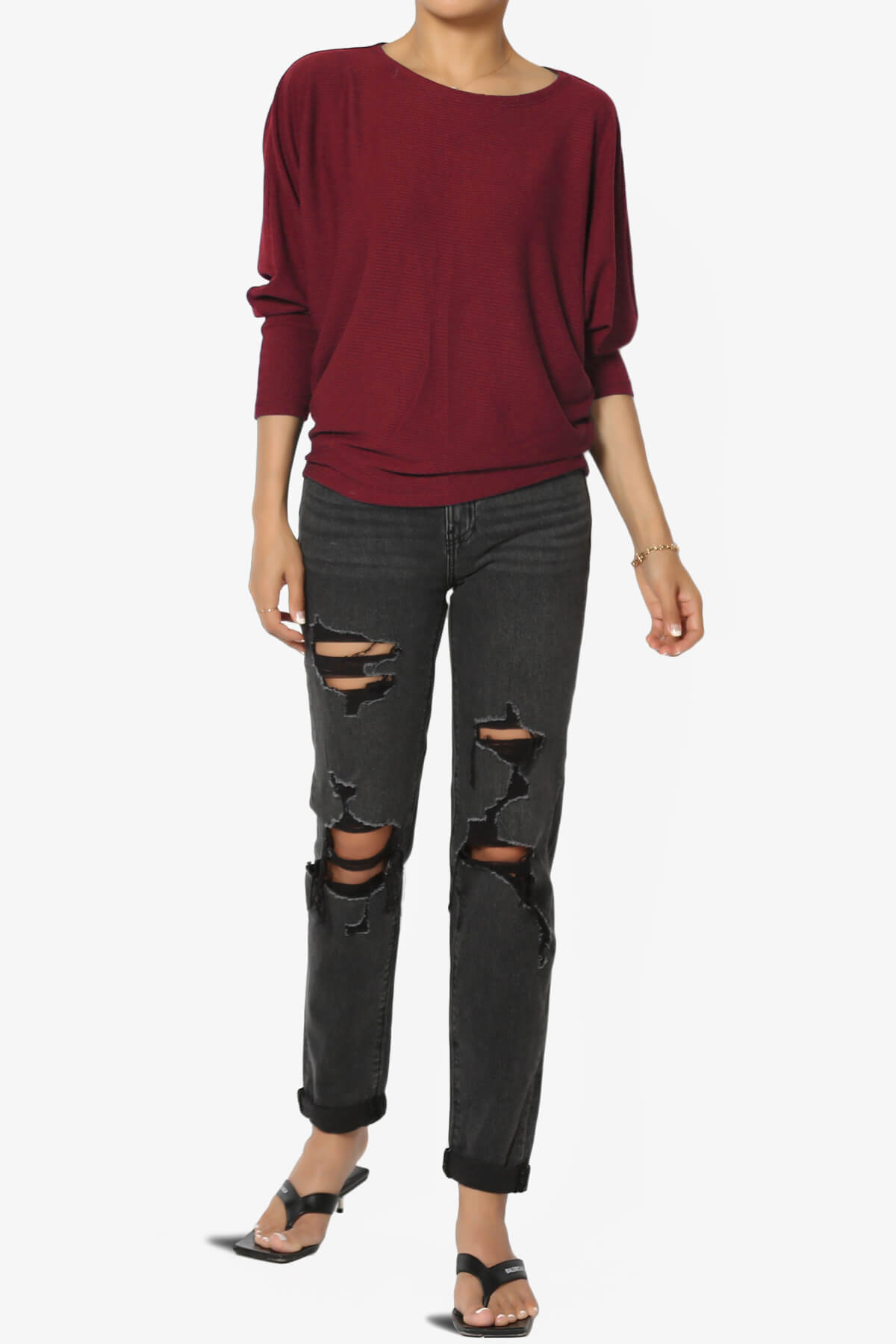 Load image into Gallery viewer, Pepper Dolman Sleeve Ribbed Top BURGUNDY_6
