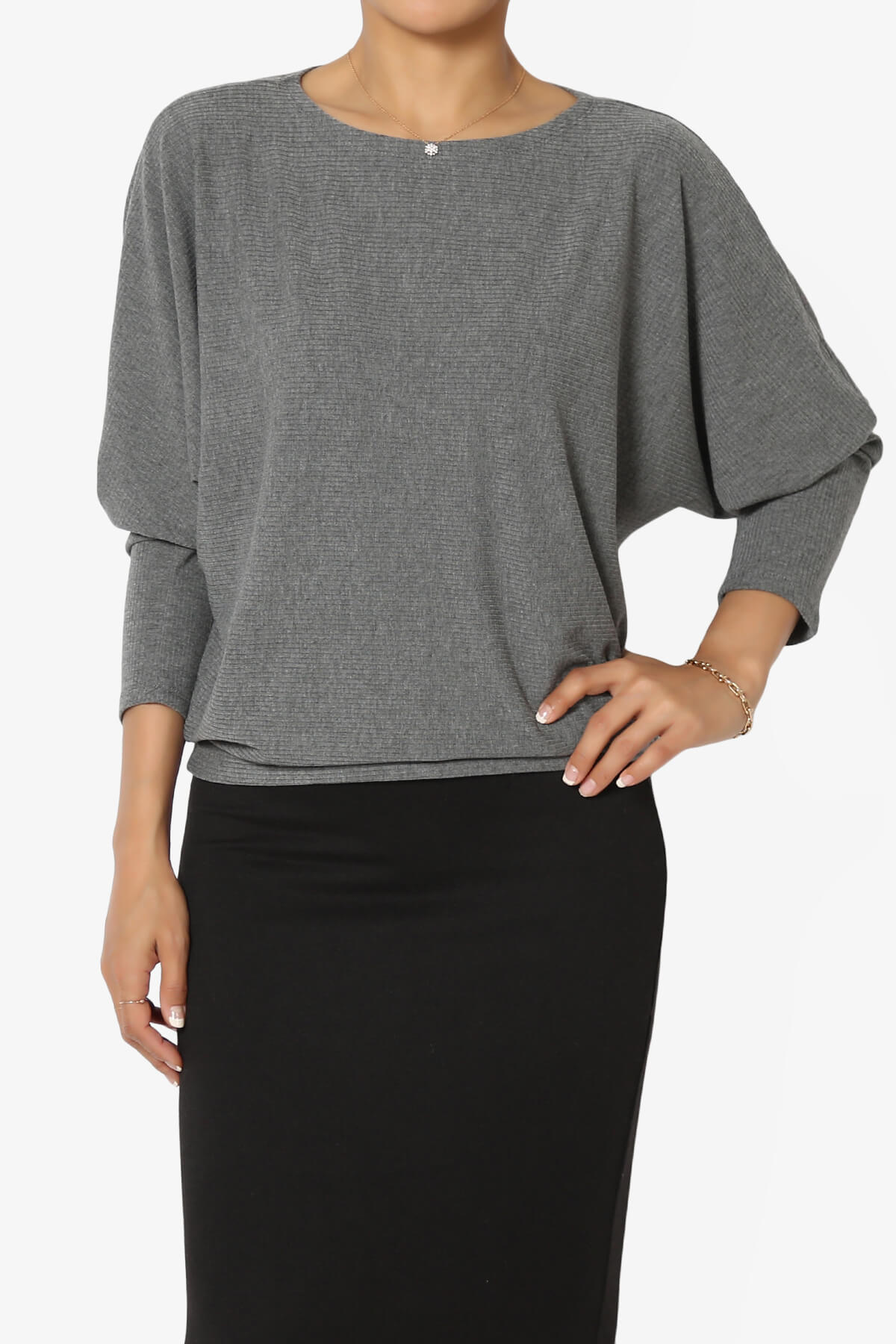 Pepper Dolman Sleeve Ribbed Top CHARCOAL_1