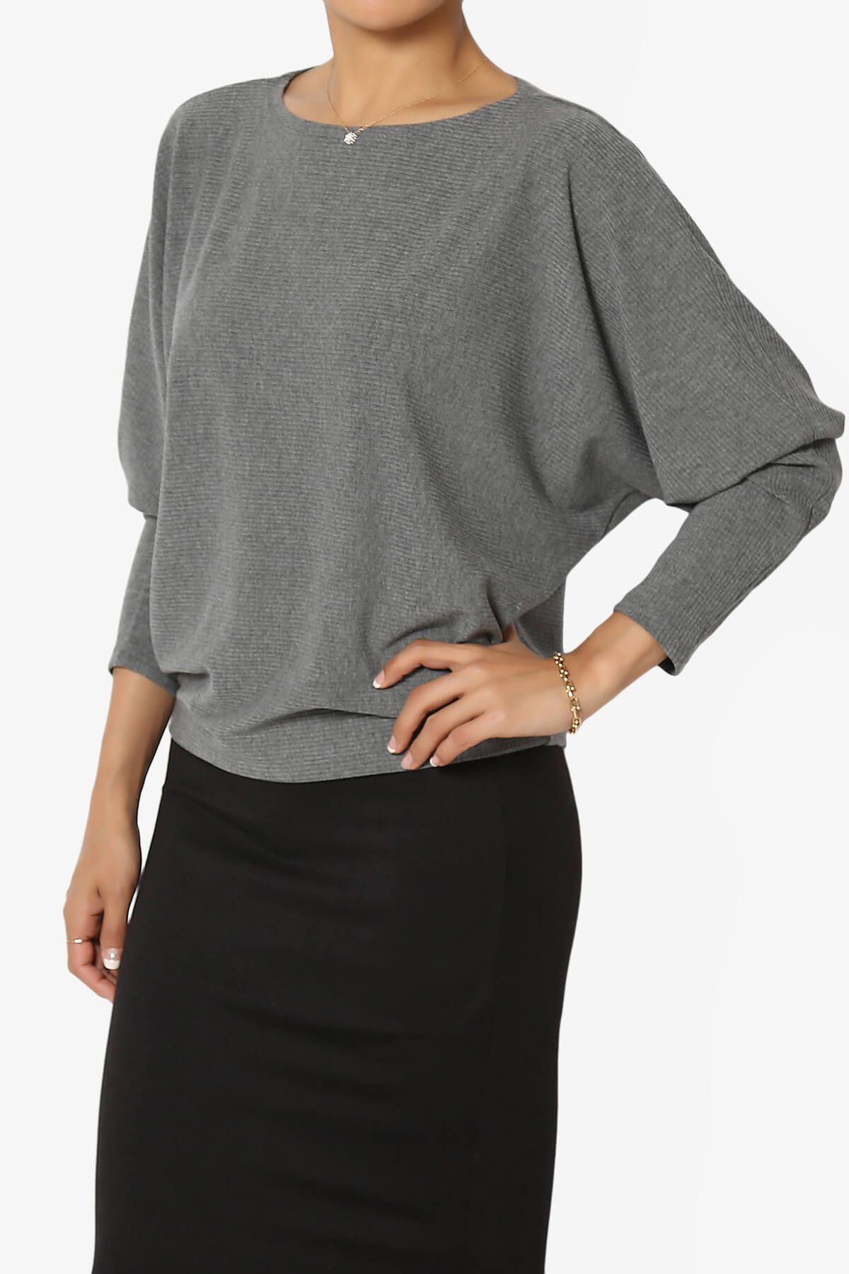 Pepper Dolman Sleeve Ribbed Top CHARCOAL_3