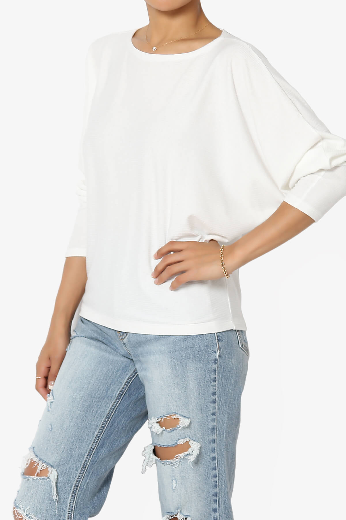 Pepper Dolman Sleeve Ribbed Top OFF WHITE_3