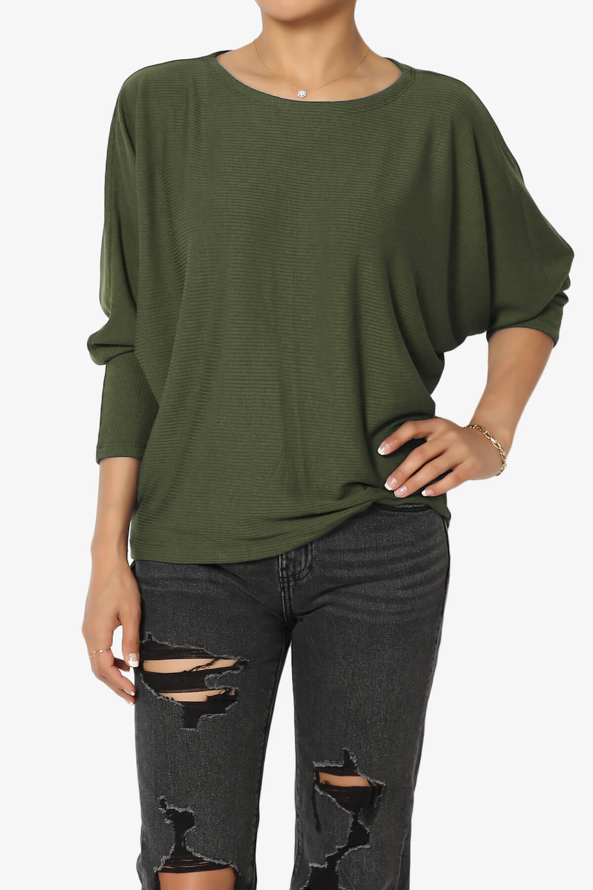 Pepper Dolman Sleeve Ribbed Top OLIVE_1