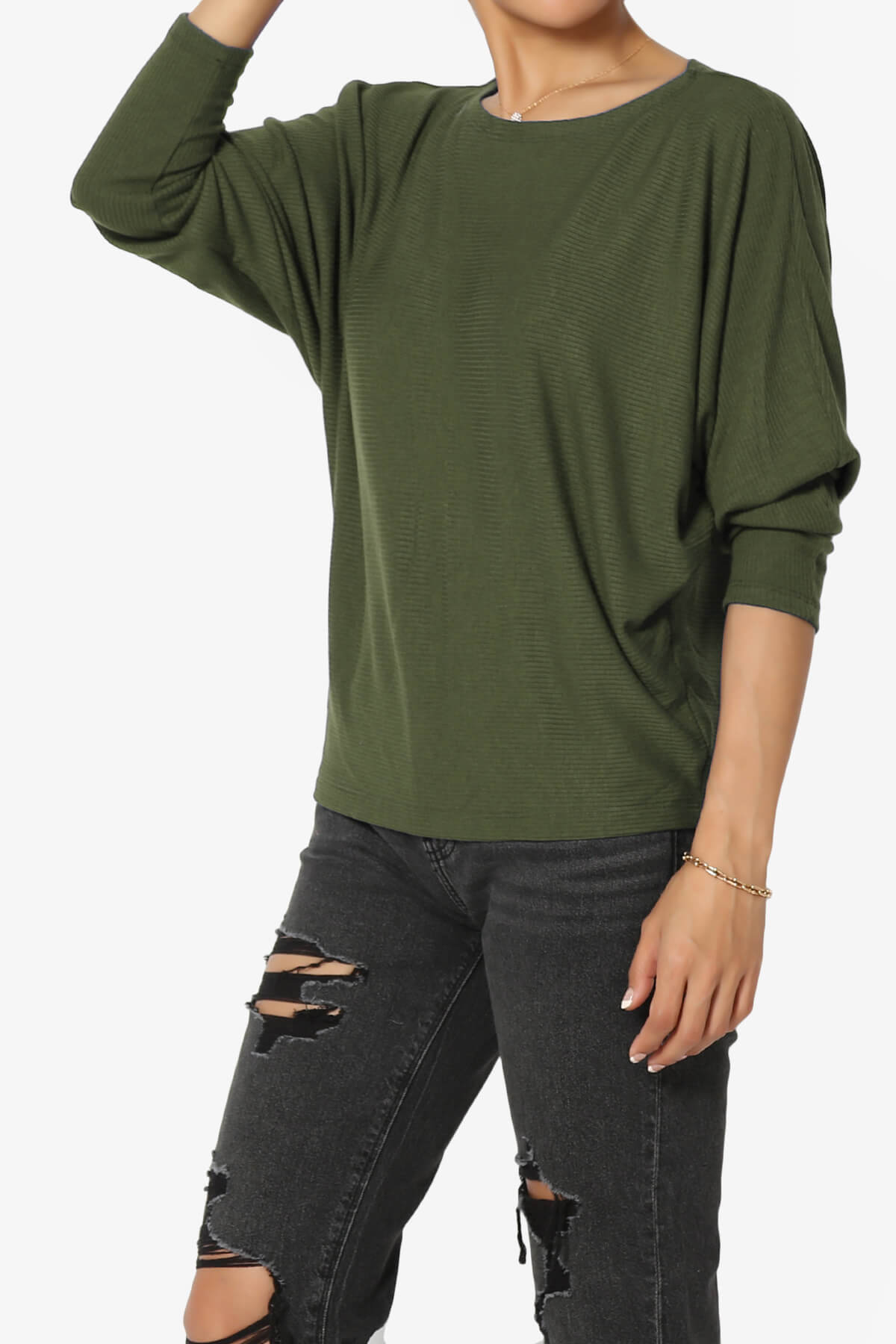 Pepper Dolman Sleeve Ribbed Top OLIVE_3