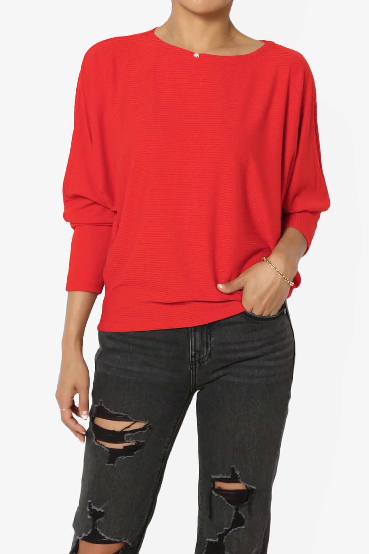 Pepper Dolman Sleeve Ribbed Top RED_1