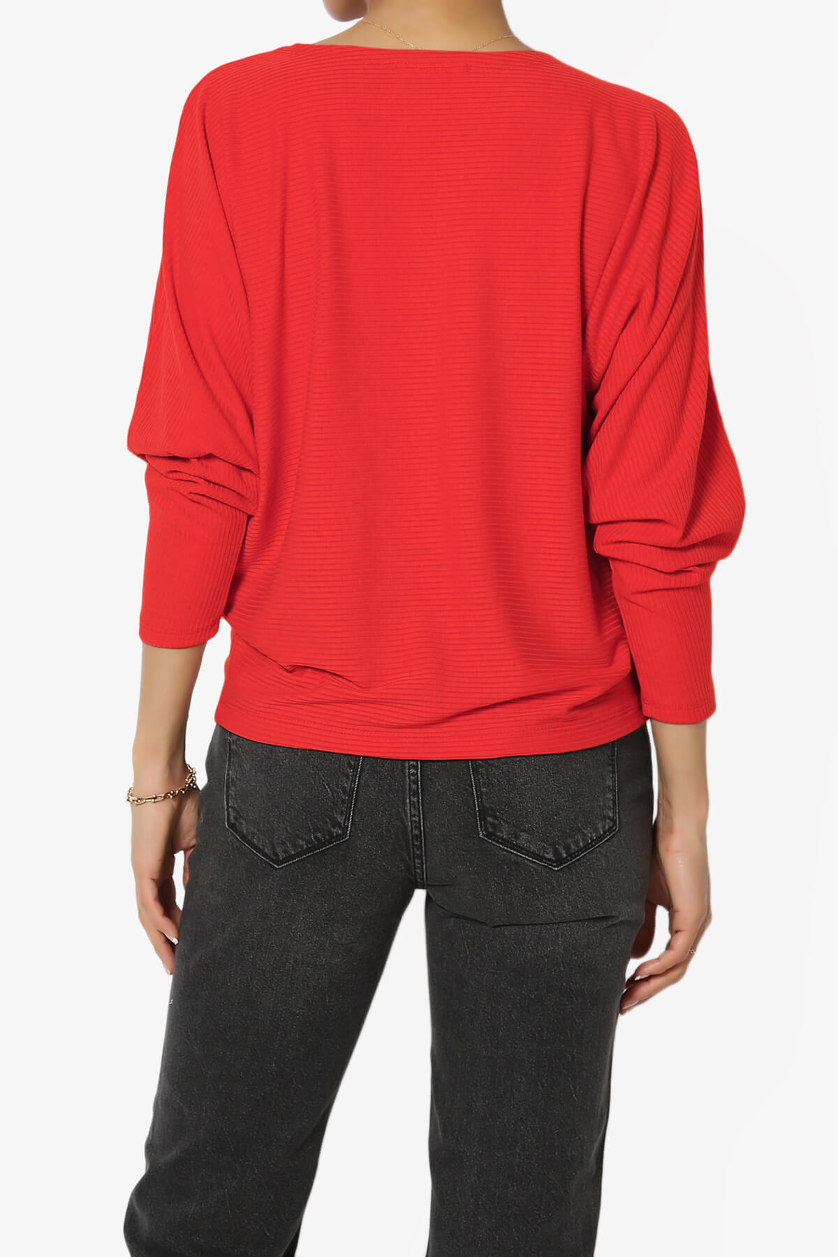 Pepper Dolman Sleeve Ribbed Top RED_2
