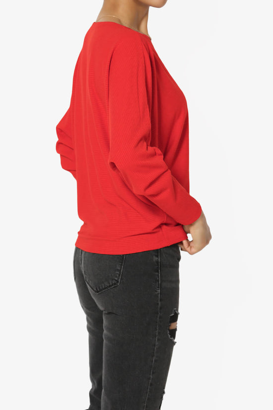 Pepper Dolman Sleeve Ribbed Top RED_4