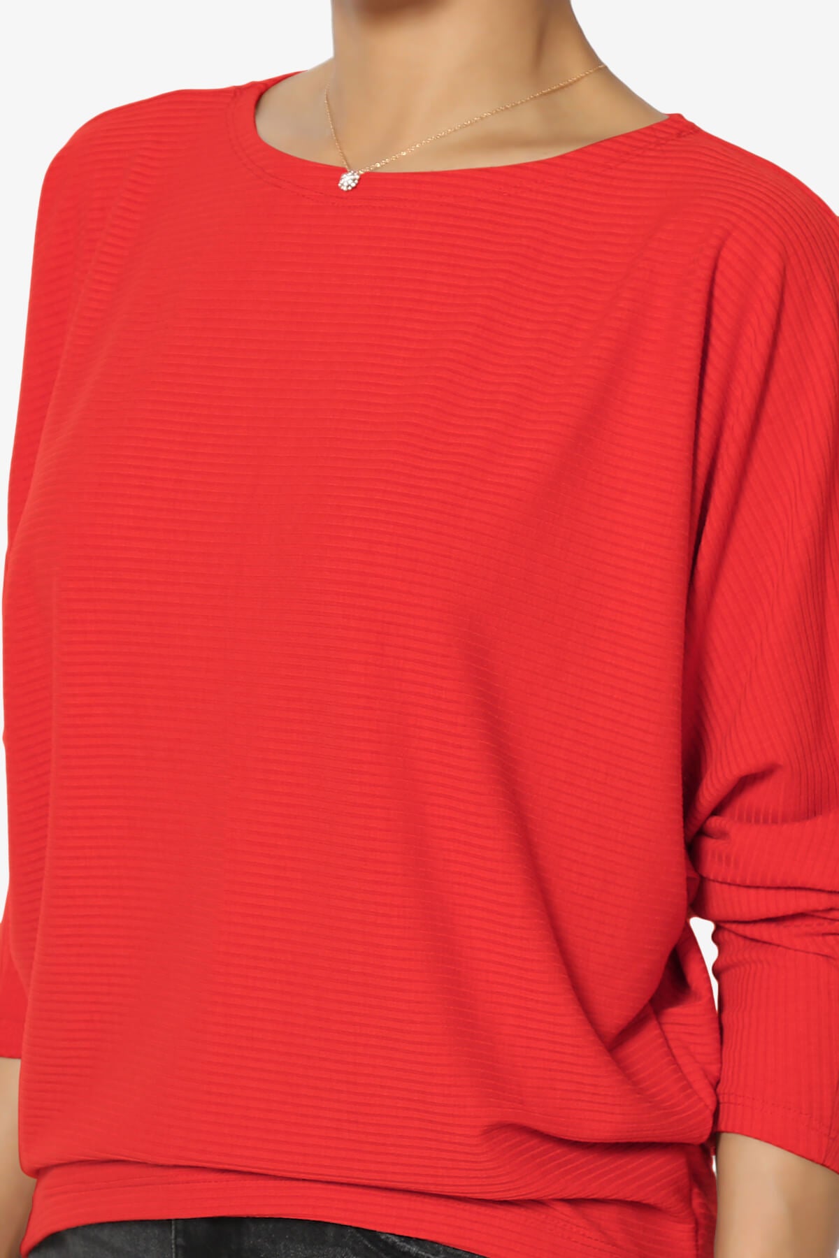Pepper Dolman Sleeve Ribbed Top RED_5