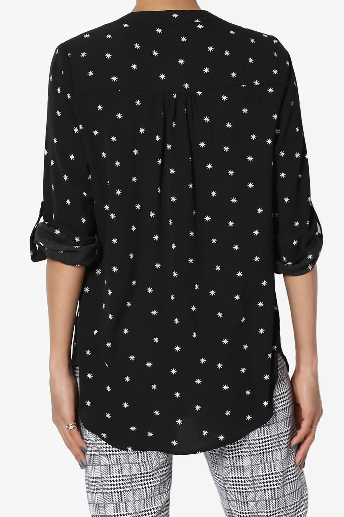 Load image into Gallery viewer, Victoria Snowflake Split Neck Blouse BLACK_2
